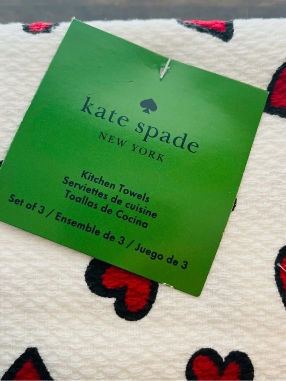 kate spade White Tea Towels with Red Heart Print